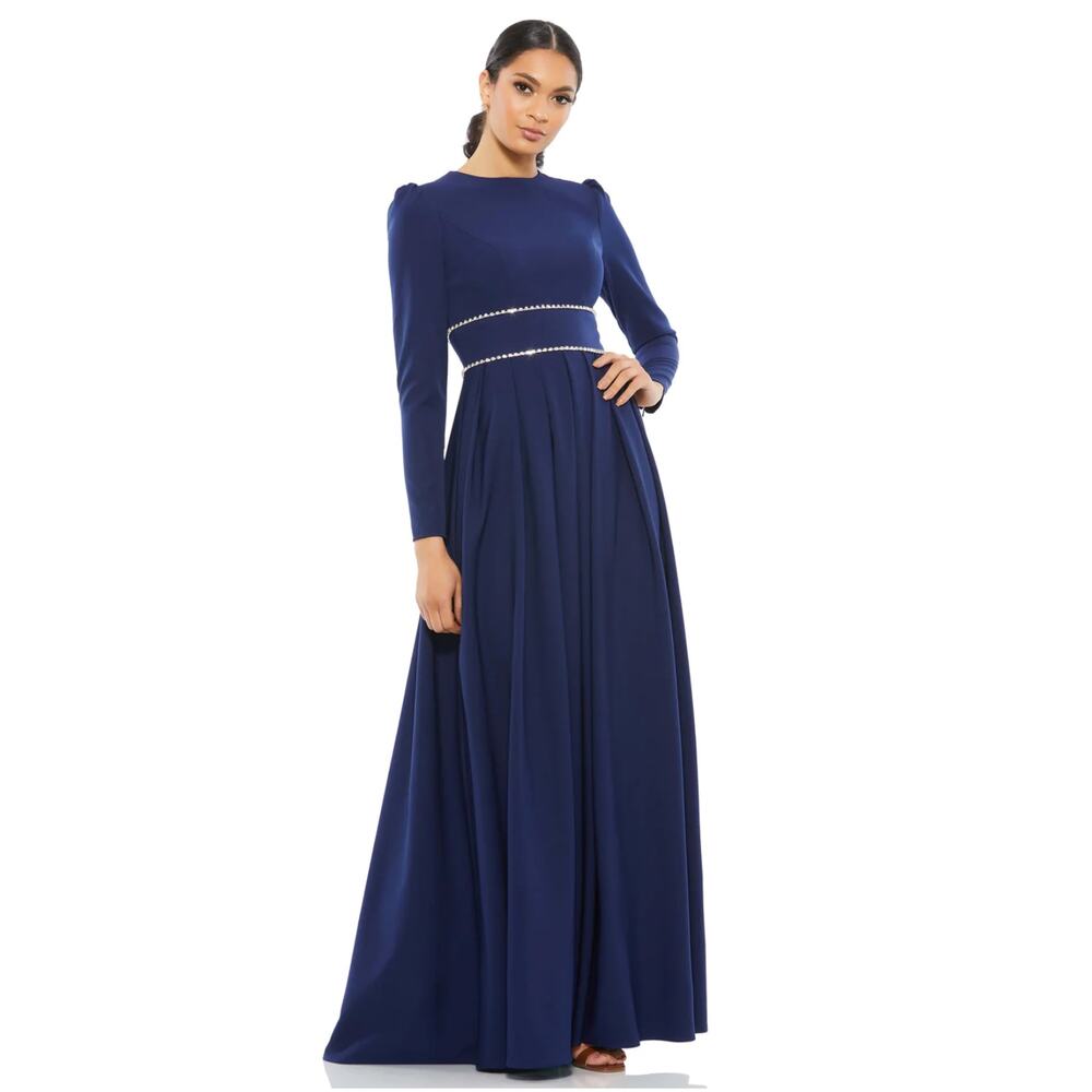 Mac Duggal‎ 55705 A Line Rhinestone Waist Evening Dress Navy Blue 10